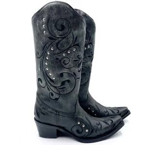 Corral Circle G Boots L5936 Black Embroidered Stud Mid-Calf Western Cowgirl Sz 8